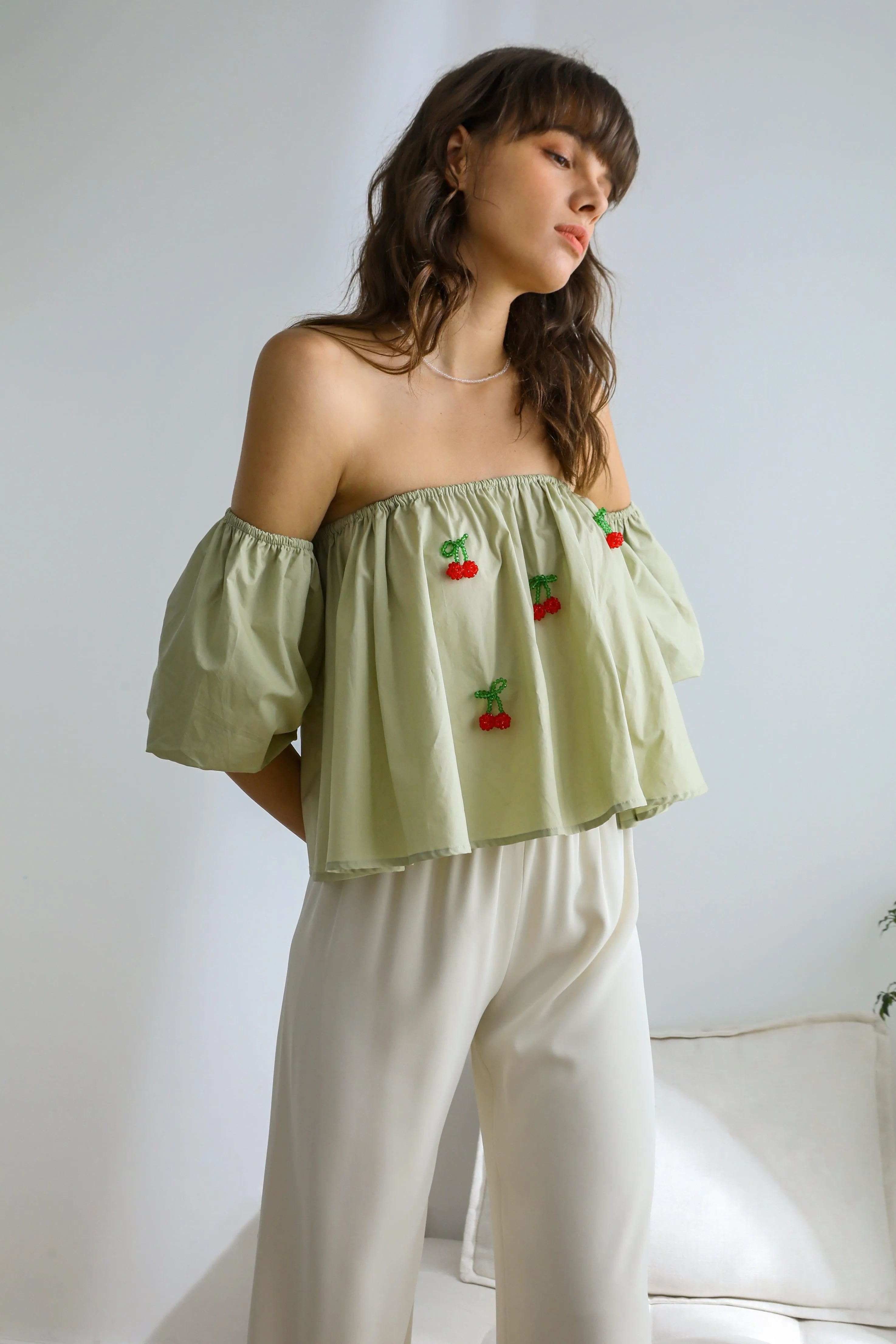 Cherry Off The Shoulder Top