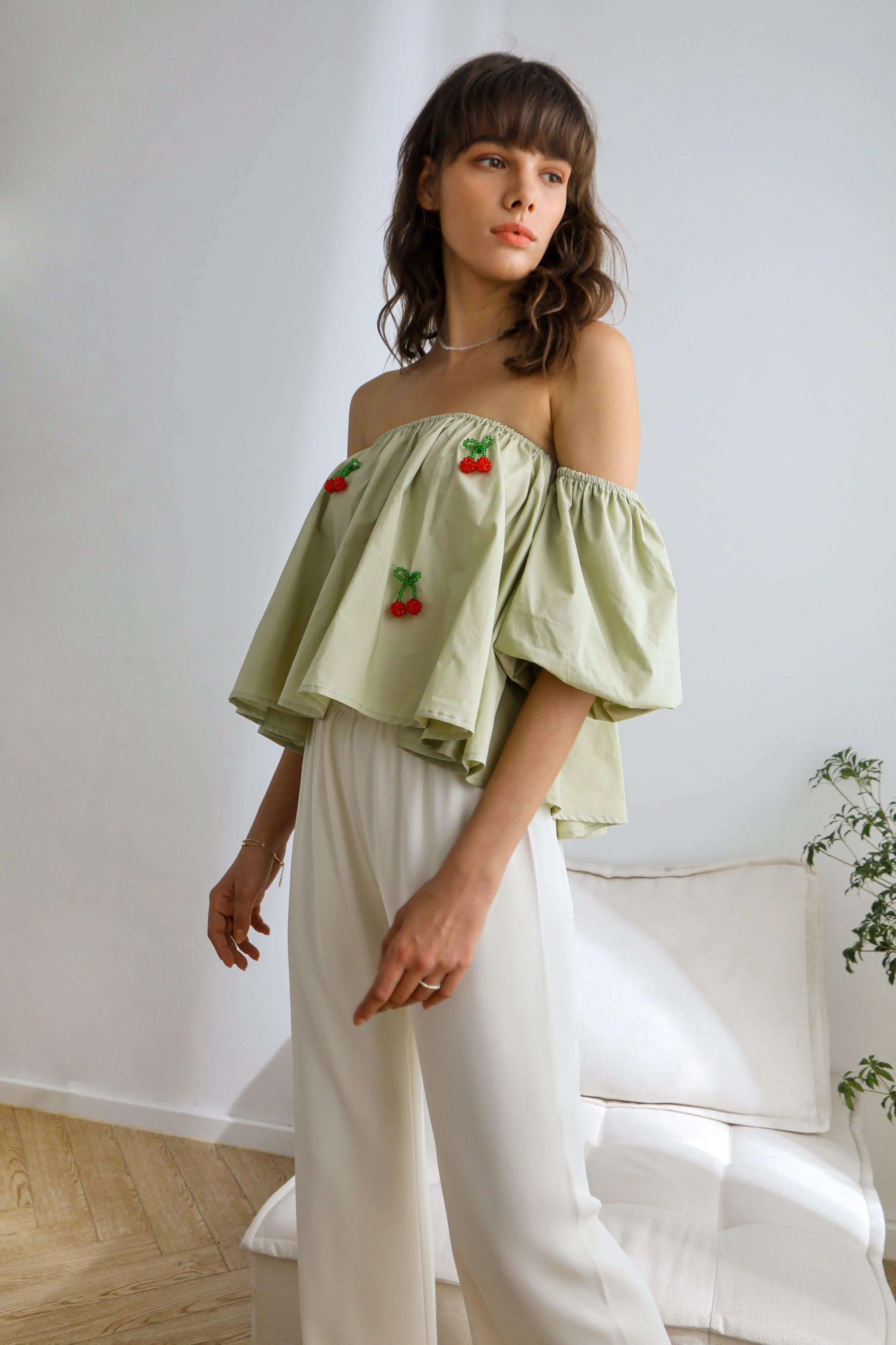 Cherry Off The Shoulder Top