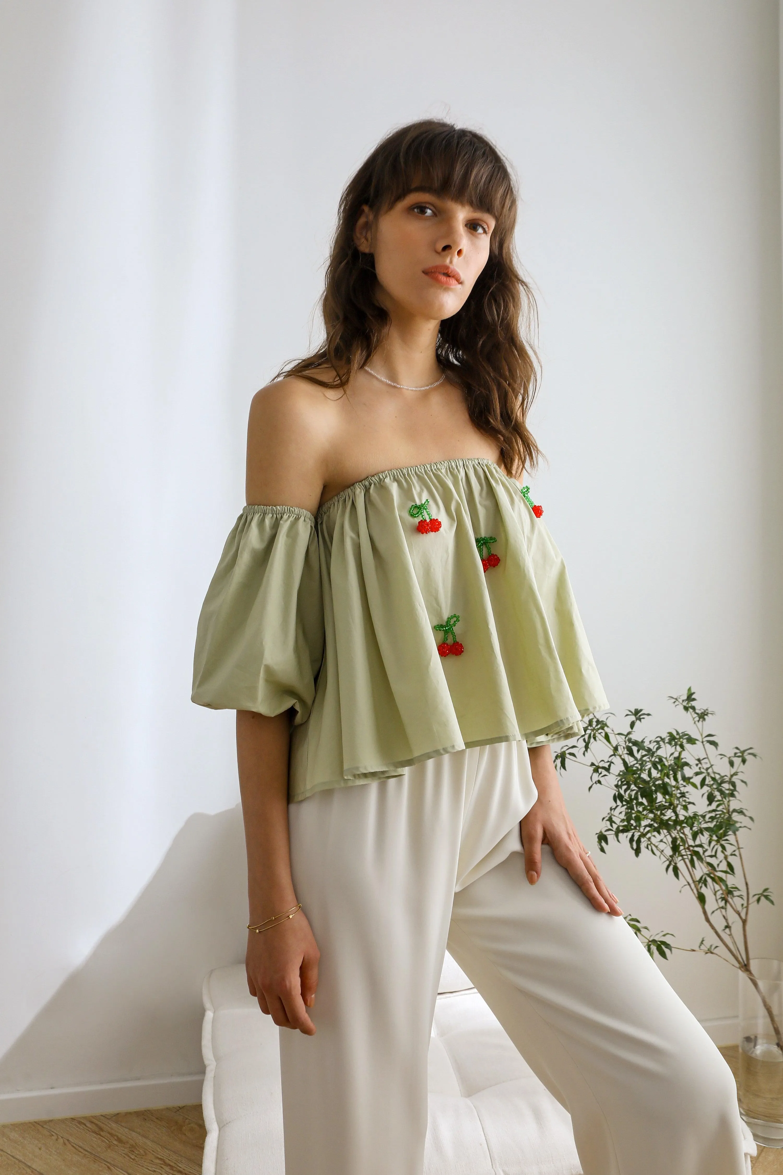 Cherry Off The Shoulder Top