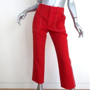 Chloe Contrast Stitch Pants Poppy Red Wool Twill Size 36 Cropped Trousers