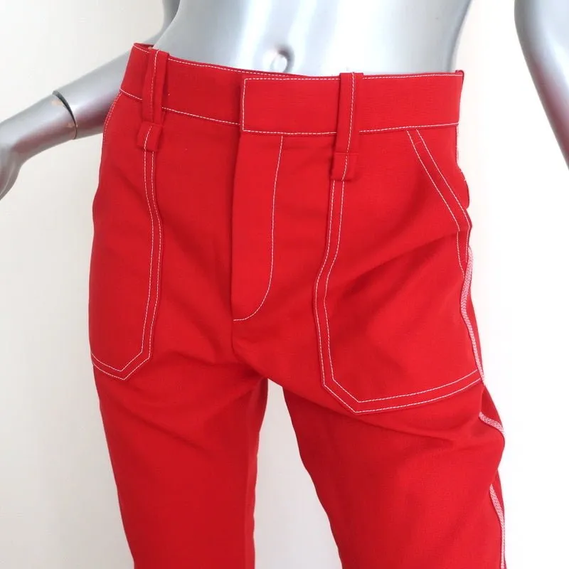 Chloe Contrast Stitch Pants Poppy Red Wool Twill Size 36 Cropped Trousers