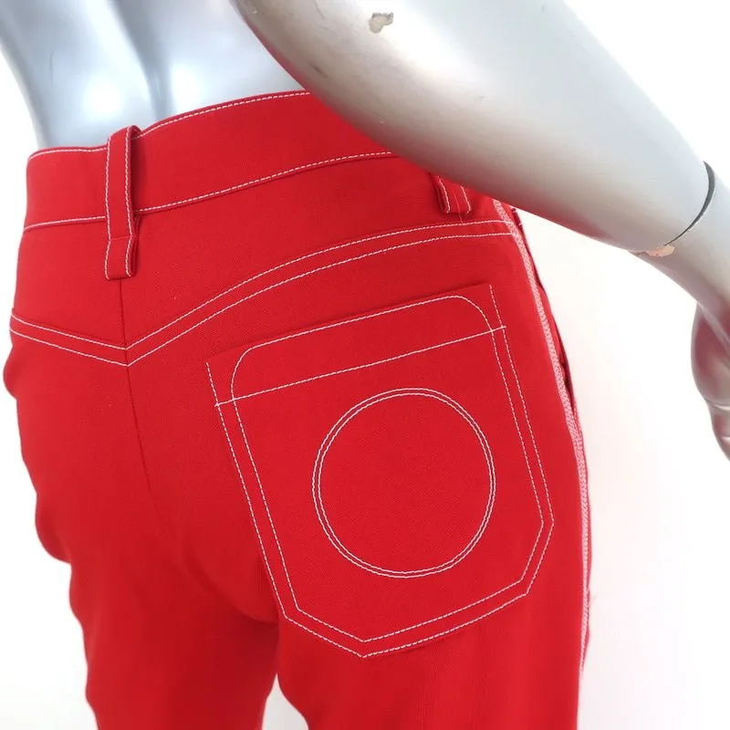 Chloe Contrast Stitch Pants Poppy Red Wool Twill Size 36 Cropped Trousers