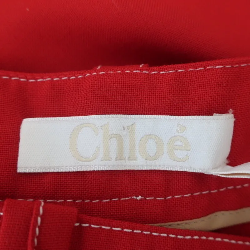 Chloe Contrast Stitch Pants Poppy Red Wool Twill Size 36 Cropped Trousers