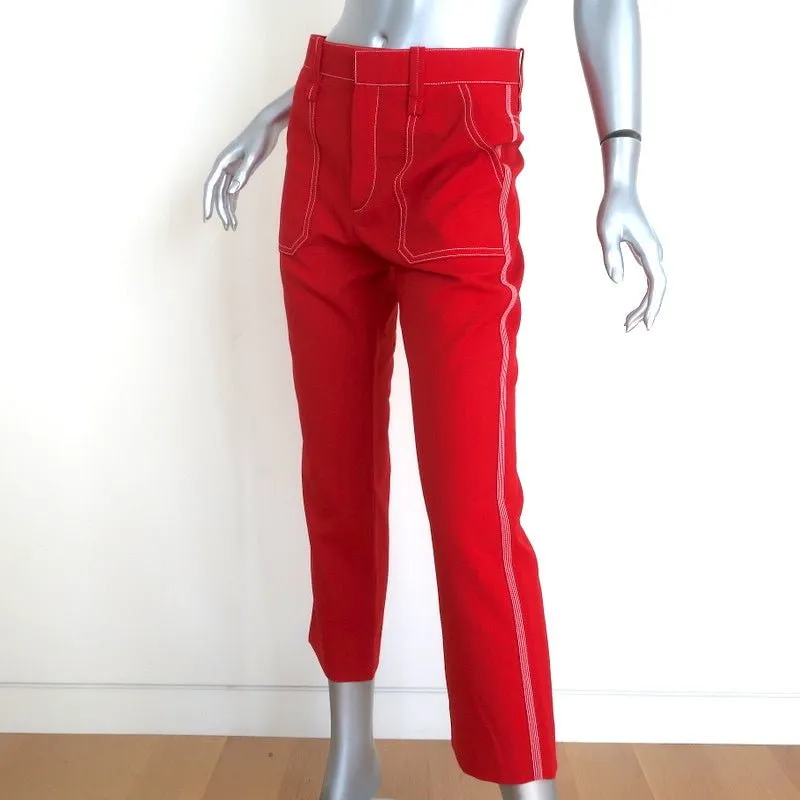 Chloe Contrast Stitch Pants Poppy Red Wool Twill Size 36 Cropped Trousers