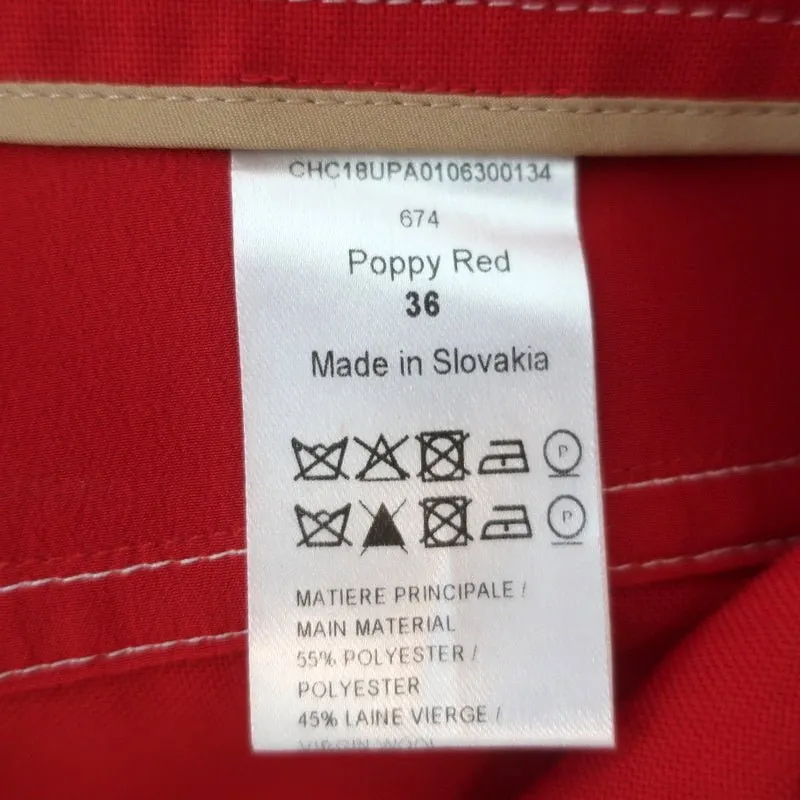 Chloe Contrast Stitch Pants Poppy Red Wool Twill Size 36 Cropped Trousers