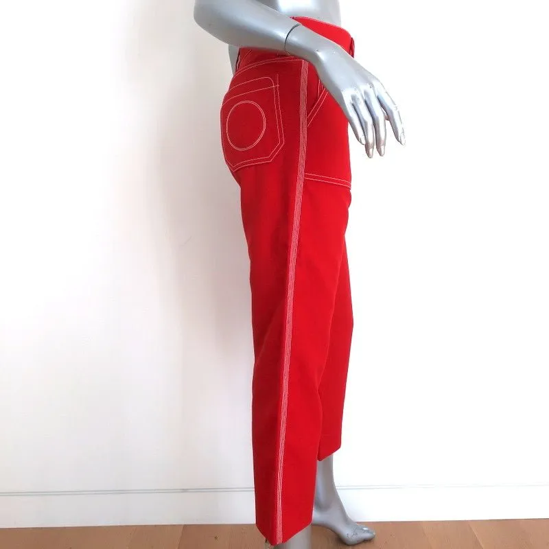 Chloe Contrast Stitch Pants Poppy Red Wool Twill Size 36 Cropped Trousers