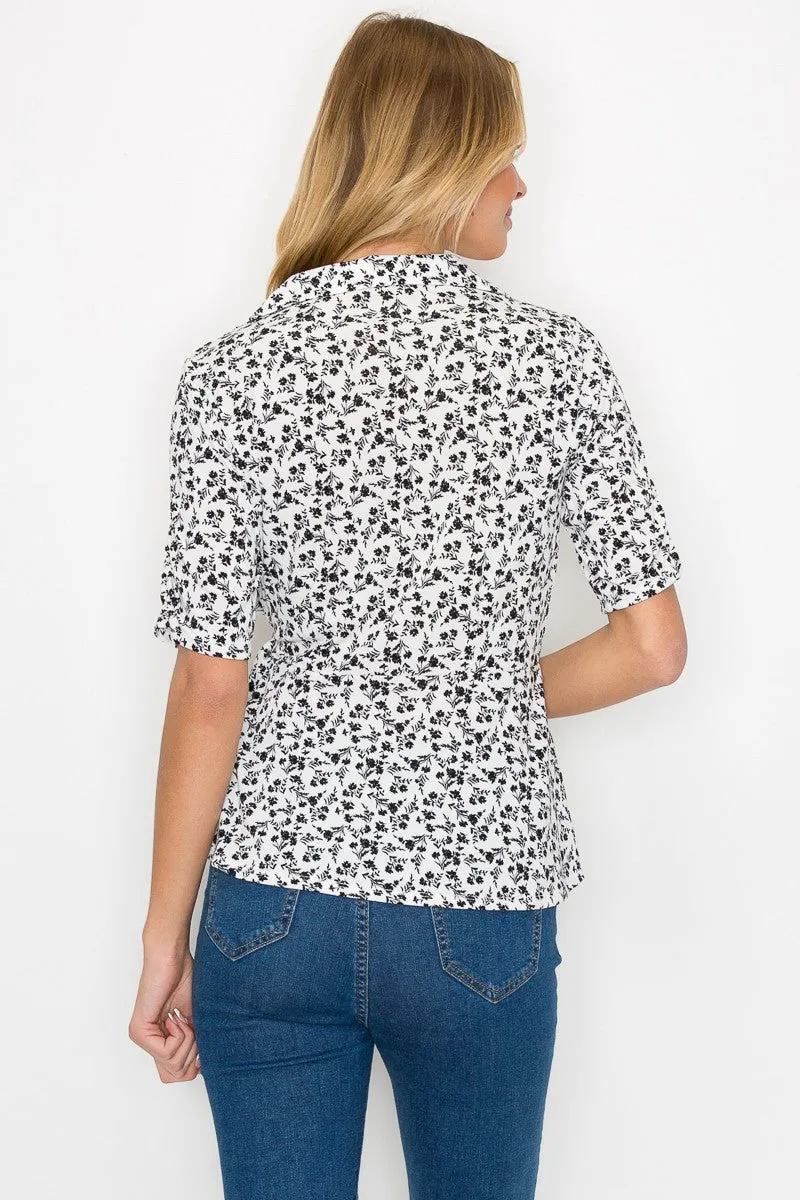Collar V Neck Side Tie Peplum Wrap Knit Blouse