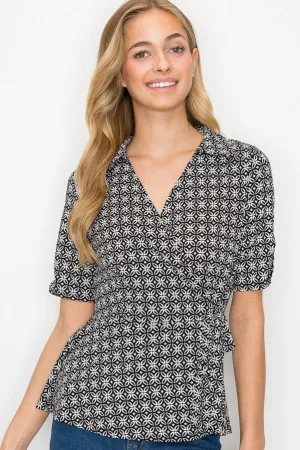 Collar V Neck Side Tie Peplum Wrap Knit Blouse
