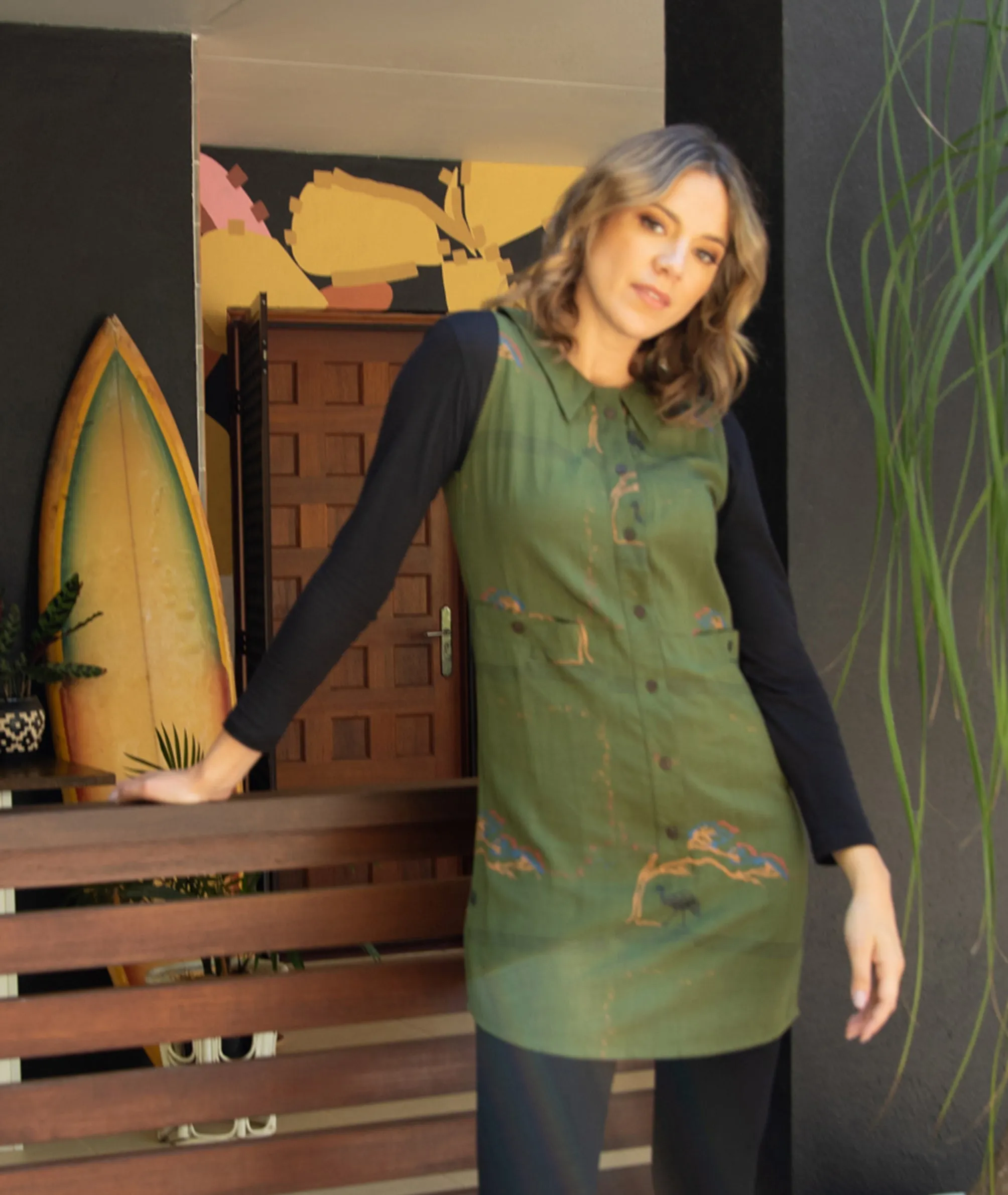 Collared Shift Dress - Woven bamboo
