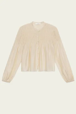Collarless Lurex Blouse in Champagne