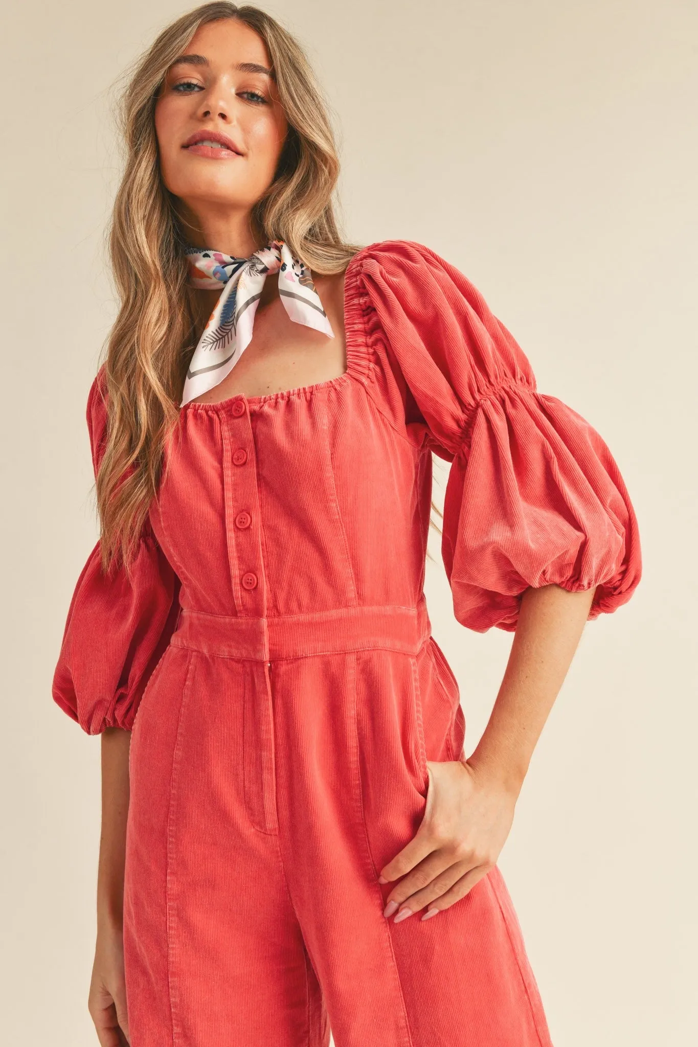 Corduroy Puff Sleeve Jumpsuit