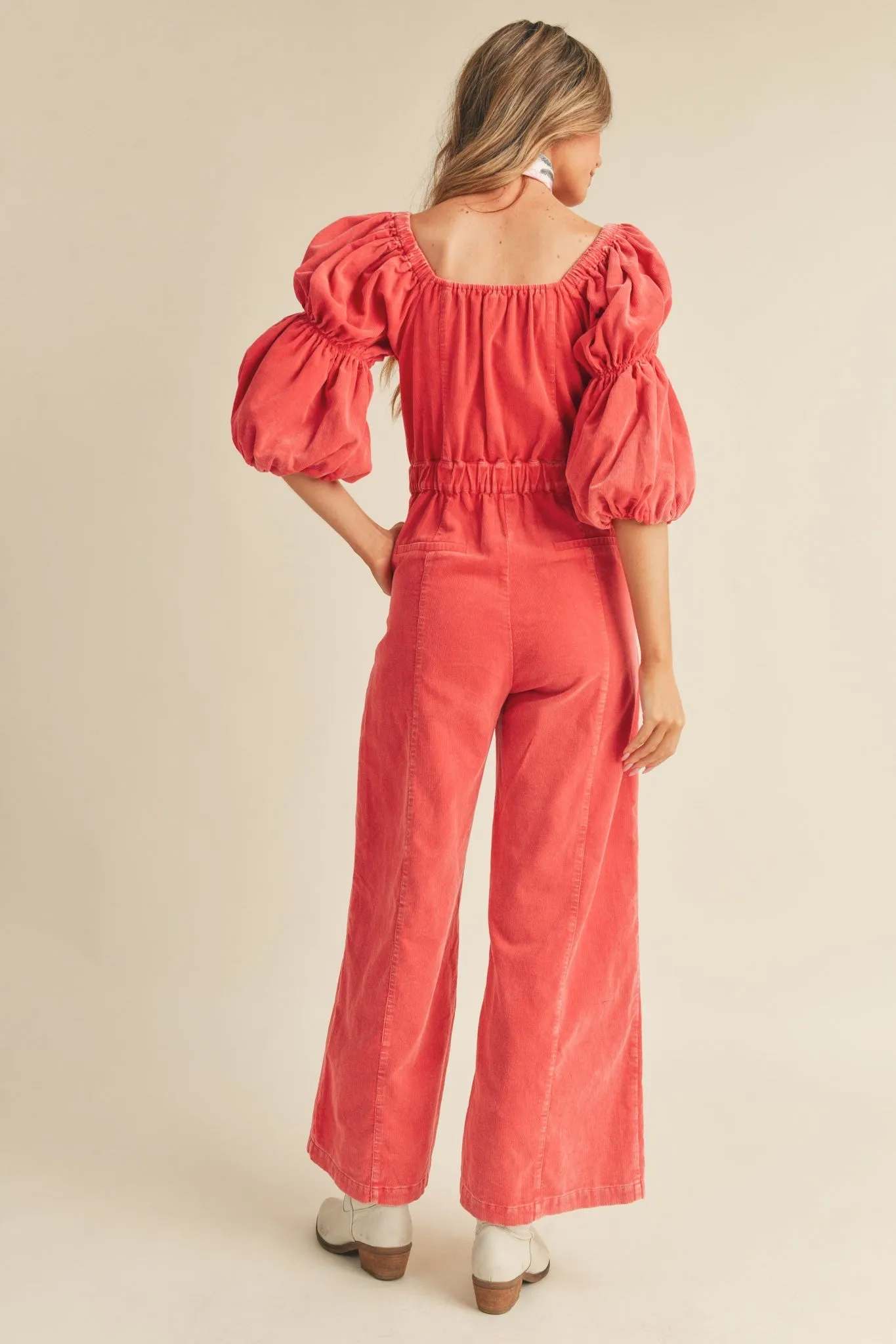 Corduroy Puff Sleeve Jumpsuit