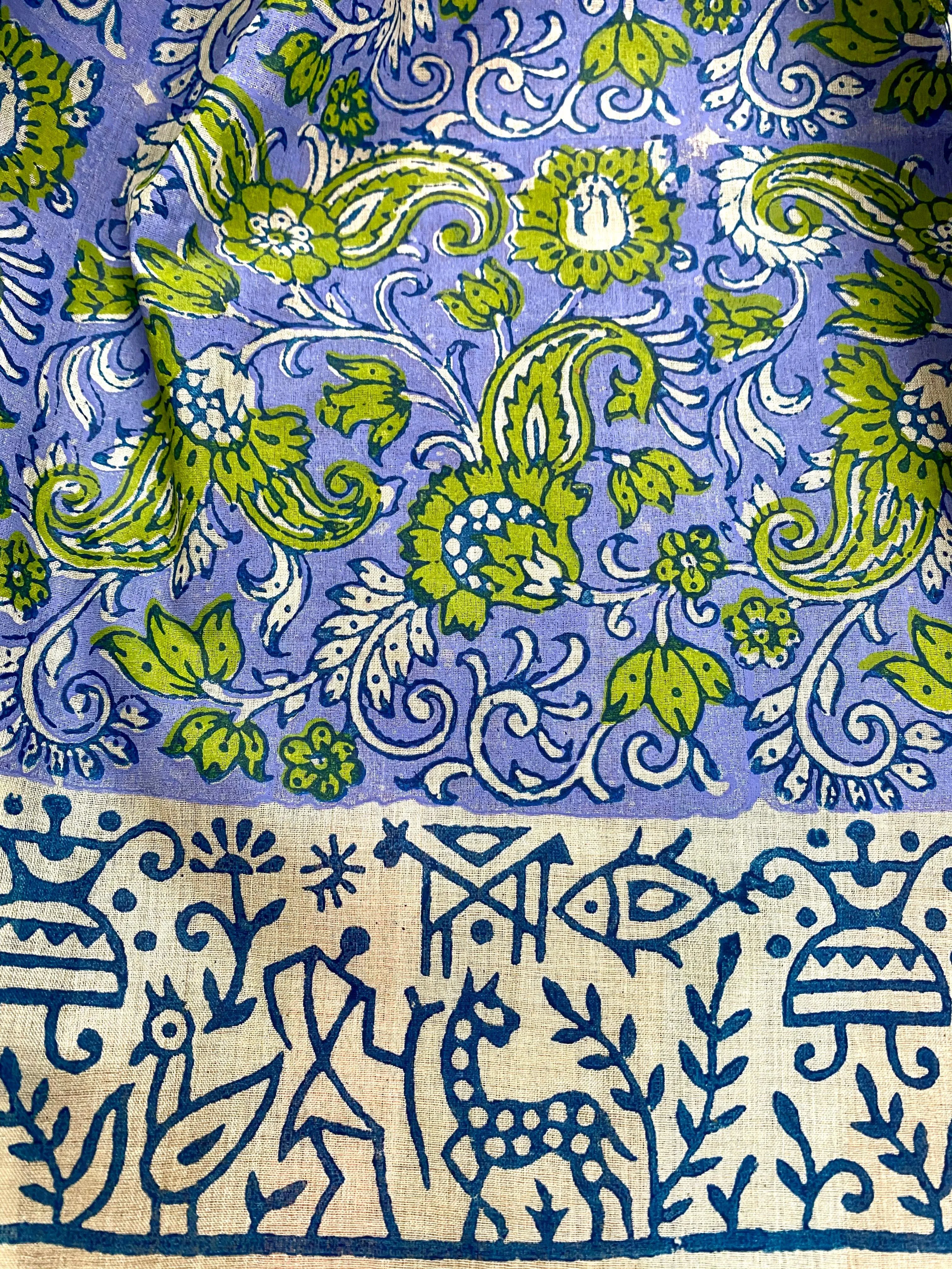 Cornflour Blue Block Printed Tussar Silk Scarf
