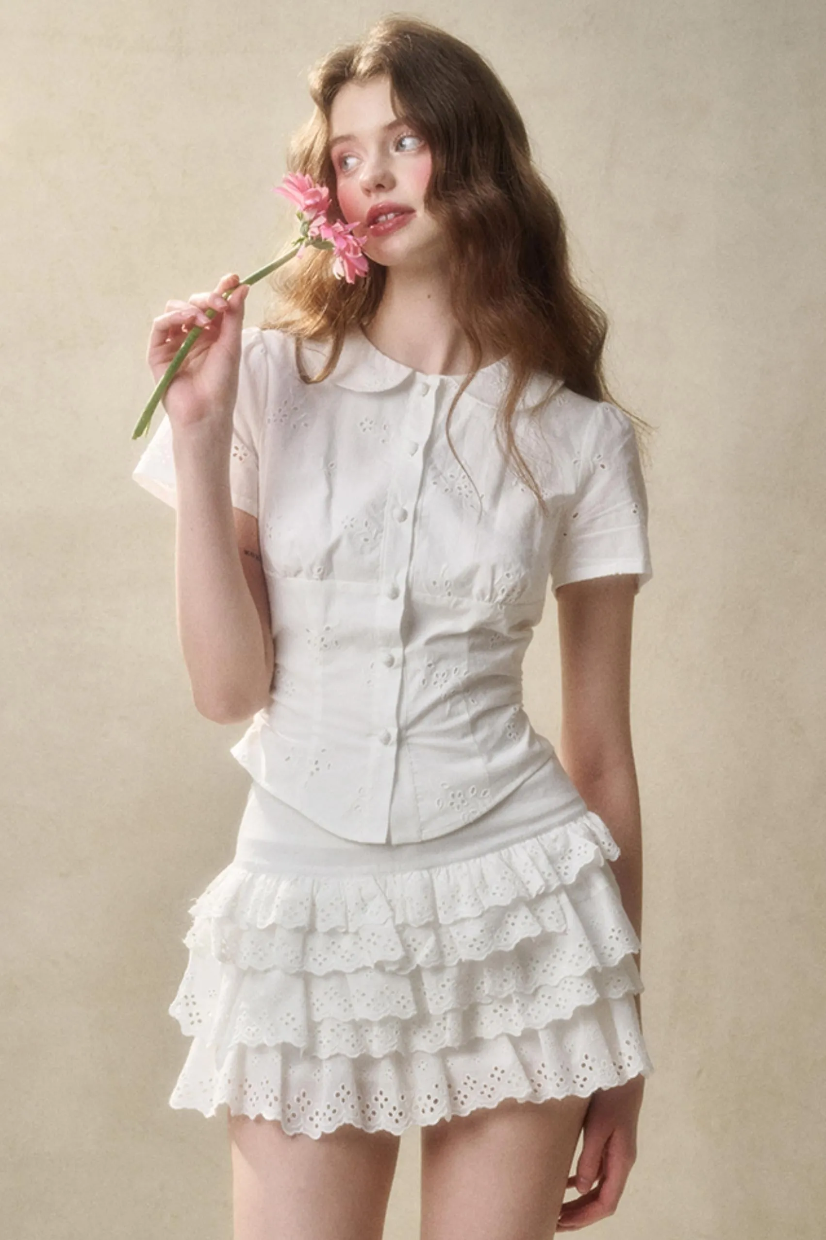 Cotton Lace Peplum Set-Up