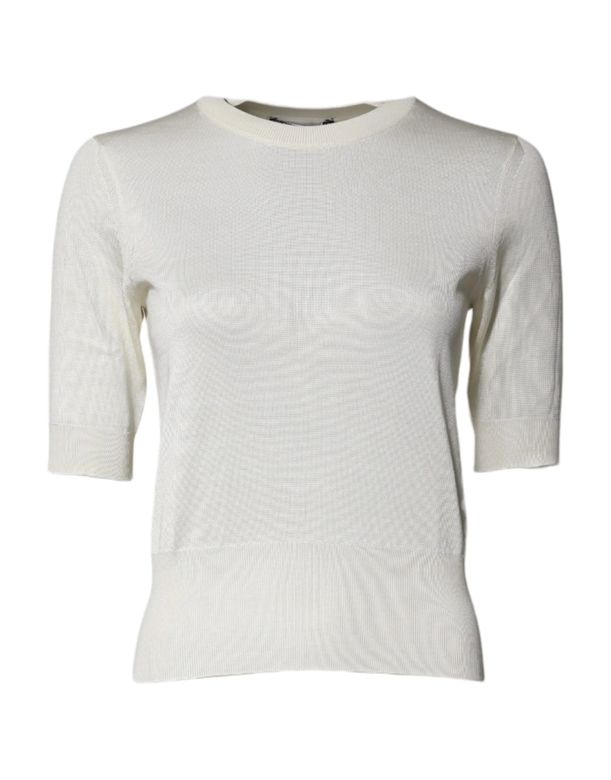 Cream Short Sleeve Silk Round Neck Blouse Top