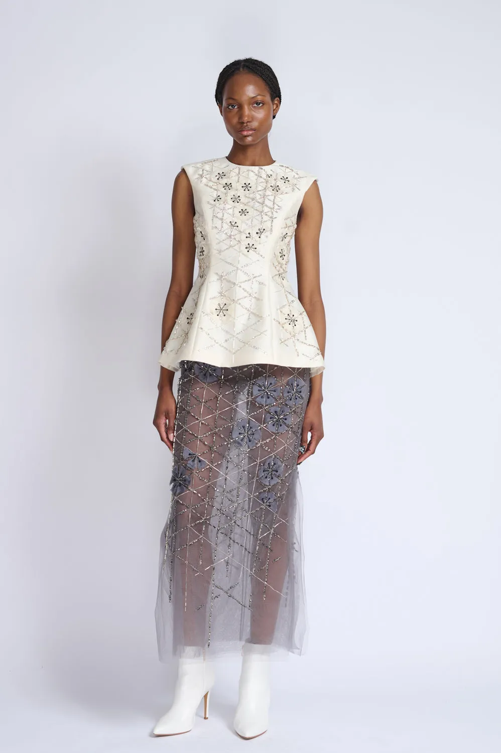 Crystal Lattice Embroidery Gazar Top