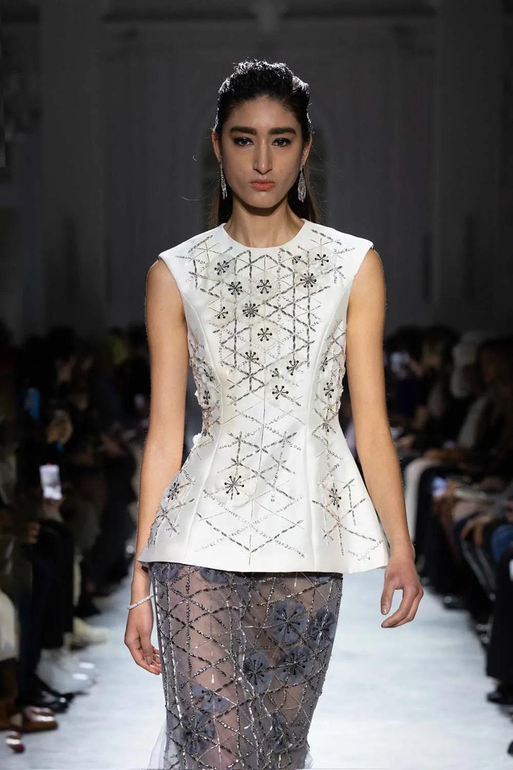 Crystal Lattice Embroidery Gazar Top