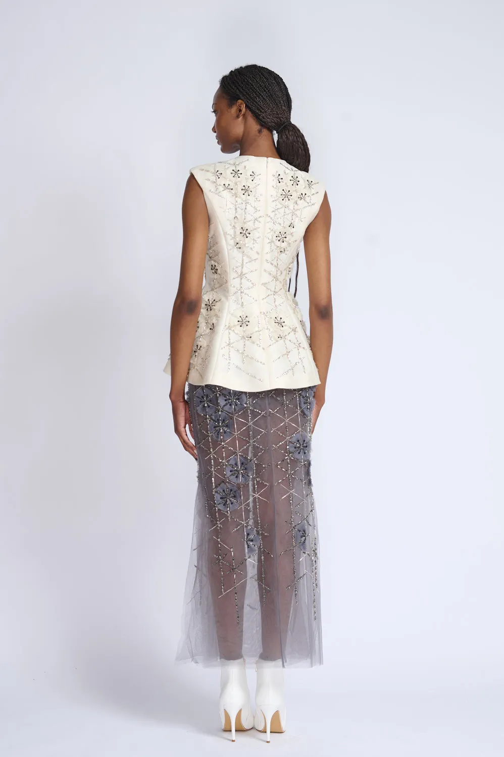 Crystal Lattice Embroidery Gazar Top