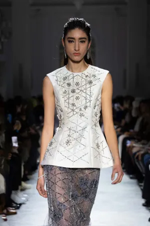 Crystal Lattice Embroidery Gazar Top