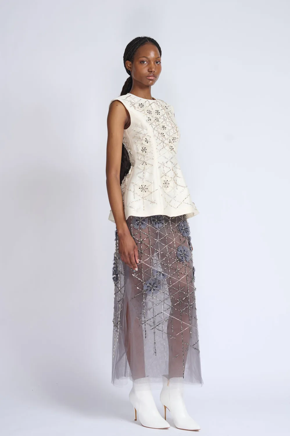 Crystal Lattice Embroidery Gazar Top