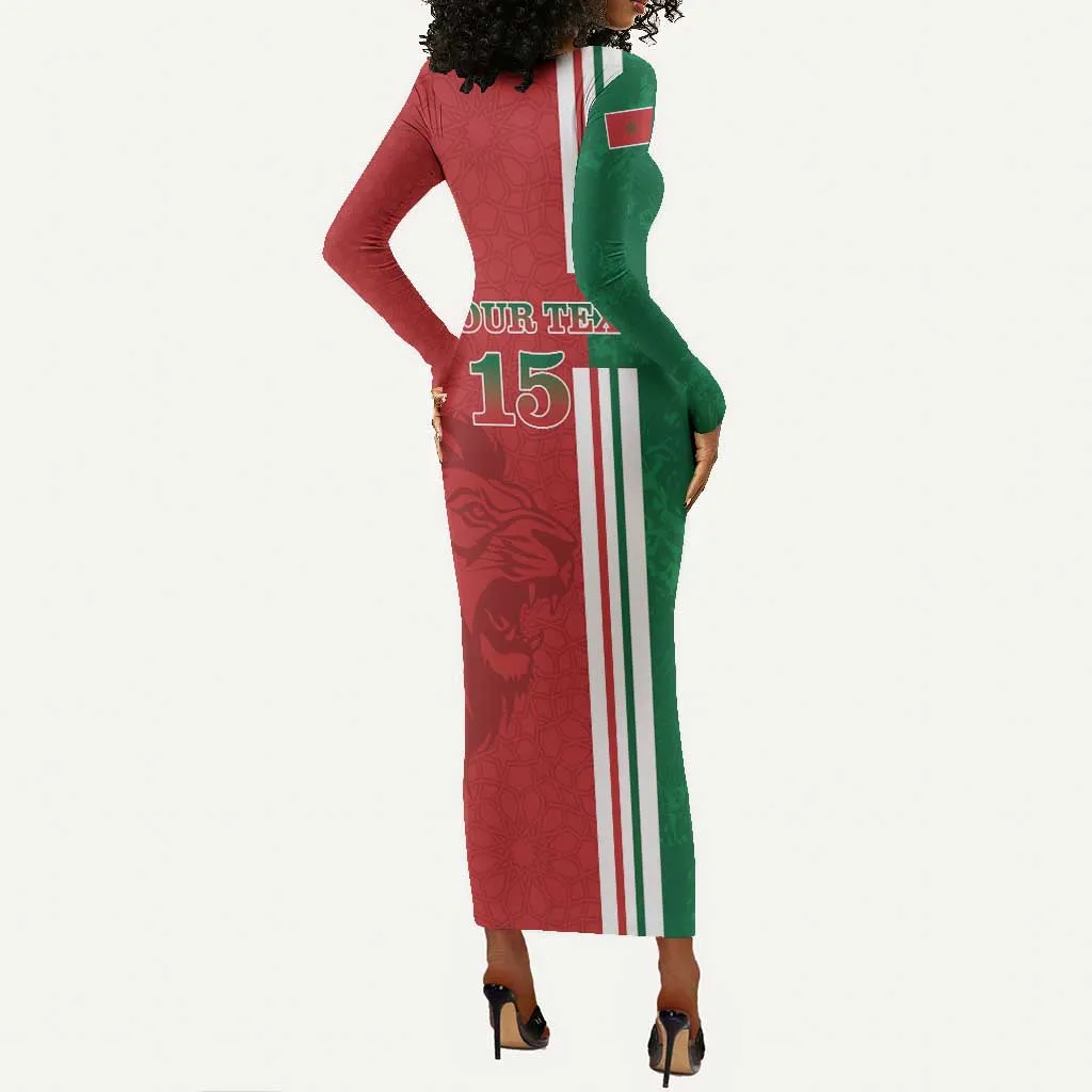 Custom Afro Morocco Football Long Sleeve Bodycon Dress With Islamic Pattern LT15