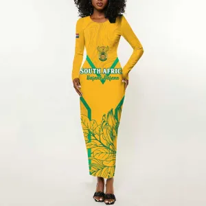 Custom Afro South Africa Soccer Long Sleeve Bodycon Dress Go Champions LT15