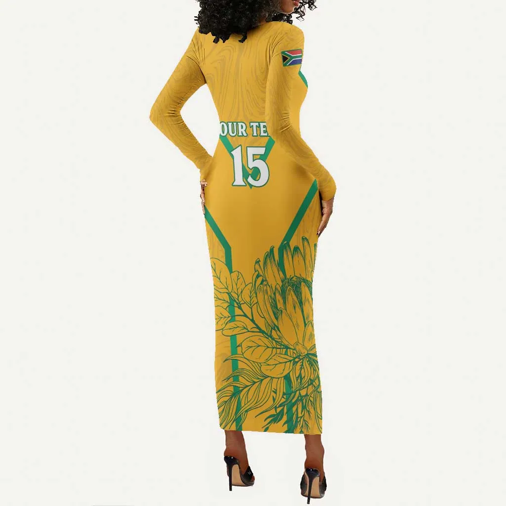 Custom Afro South Africa Soccer Long Sleeve Bodycon Dress Go Champions LT15