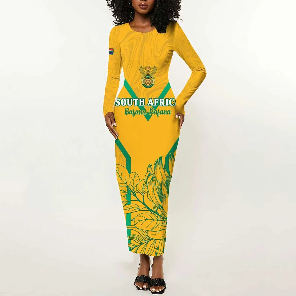 Custom Afro South Africa Soccer Long Sleeve Bodycon Dress Go Champions LT15