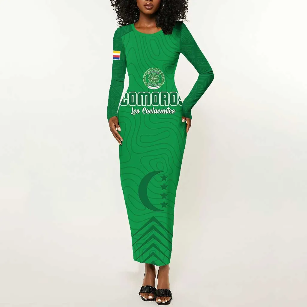 Custom Comoros Football Long Sleeve Bodycon Dress Go Les Coelacantes LT15