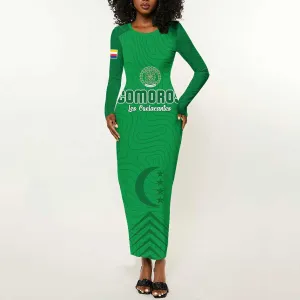 Custom Comoros Football Long Sleeve Bodycon Dress Go Les Coelacantes LT15