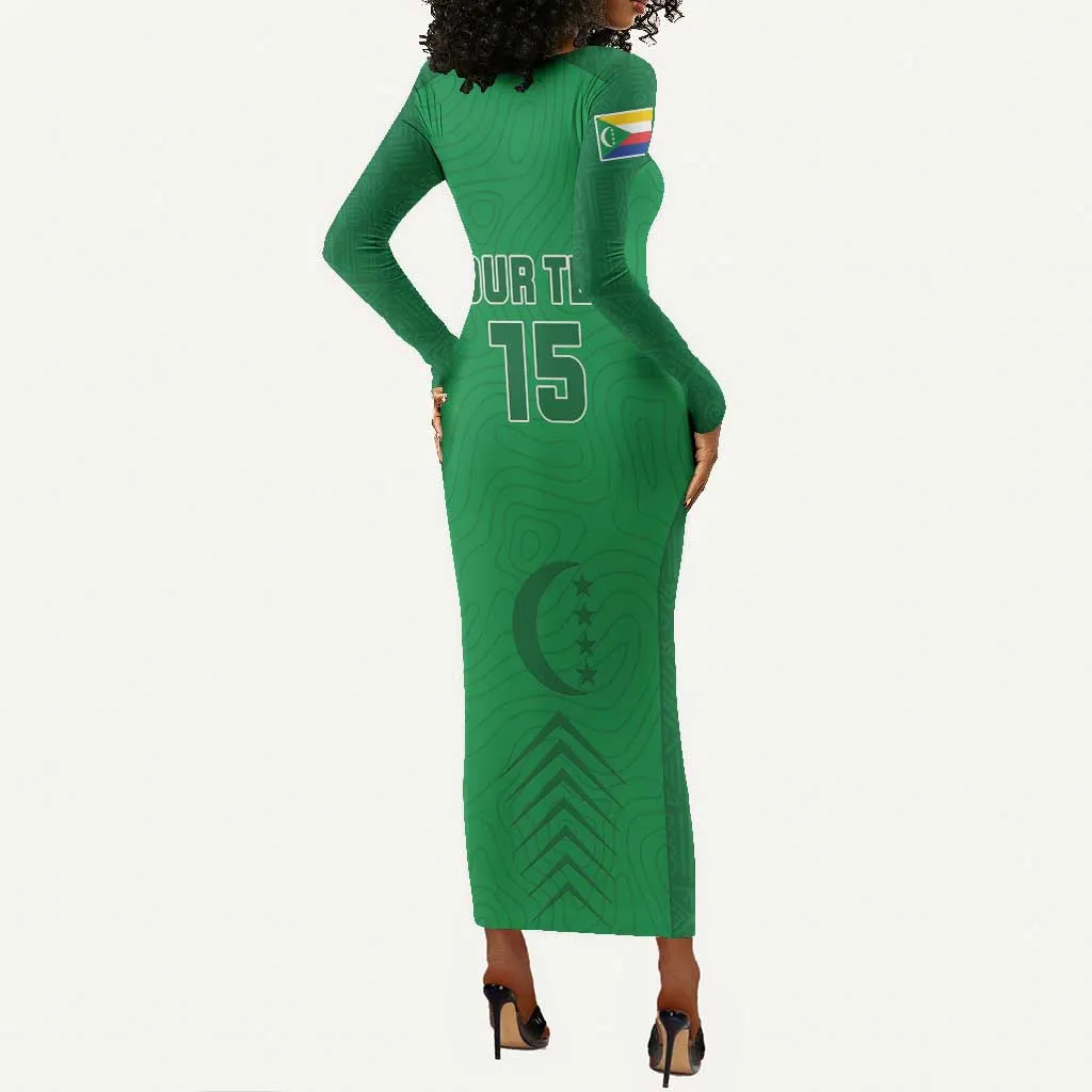 Custom Comoros Football Long Sleeve Bodycon Dress Go Les Coelacantes LT15