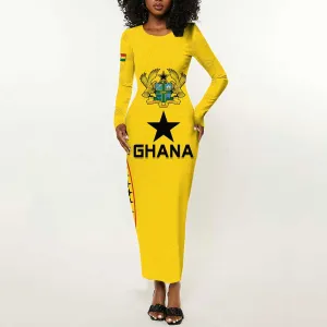Custom Ghana Football Long Sleeve Bodycon Dress Mix Adinkra Pattern LT15