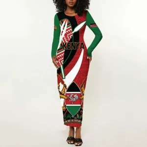 Custom Kenya Football Long Sleeve Bodycon Dress Maasai Shield Coat Of Arms Style LT14