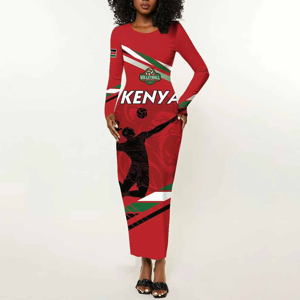 Custom Kenya Volleyball Long Sleeve Bodycon Dress Go Champions LT15