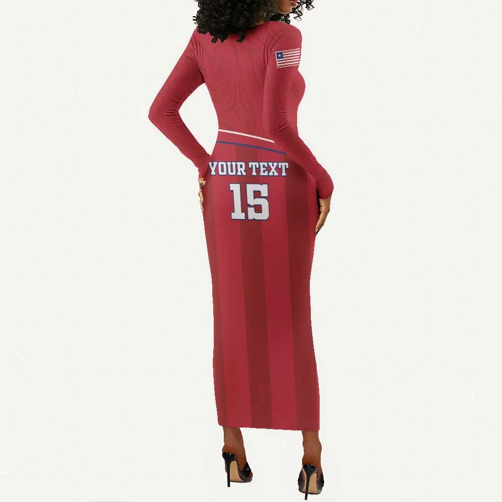 Custom Liberia Long Sleeve Bodycon Dress Football Lion Mascot - Red LT15