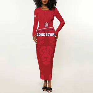 Custom Liberia Long Sleeve Bodycon Dress Football Lion Mascot - Red LT15