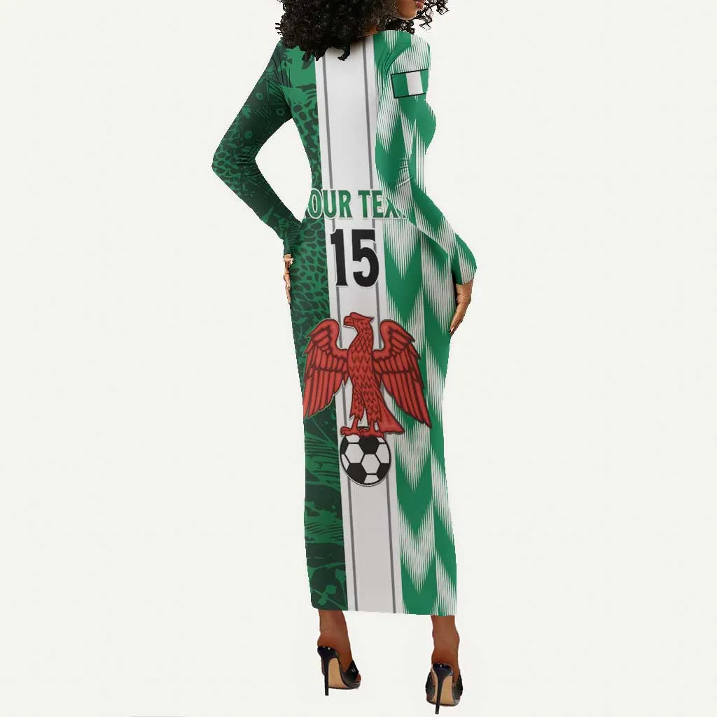 Custom Nigeria Football Long Sleeve Bodycon Dress Go Champions LT15