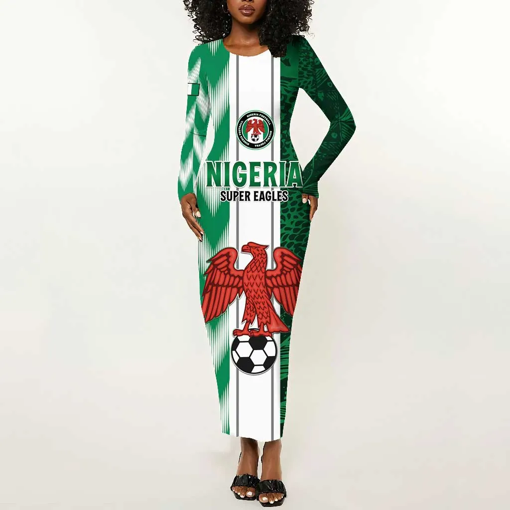 Custom Nigeria Football Long Sleeve Bodycon Dress Go Champions LT15