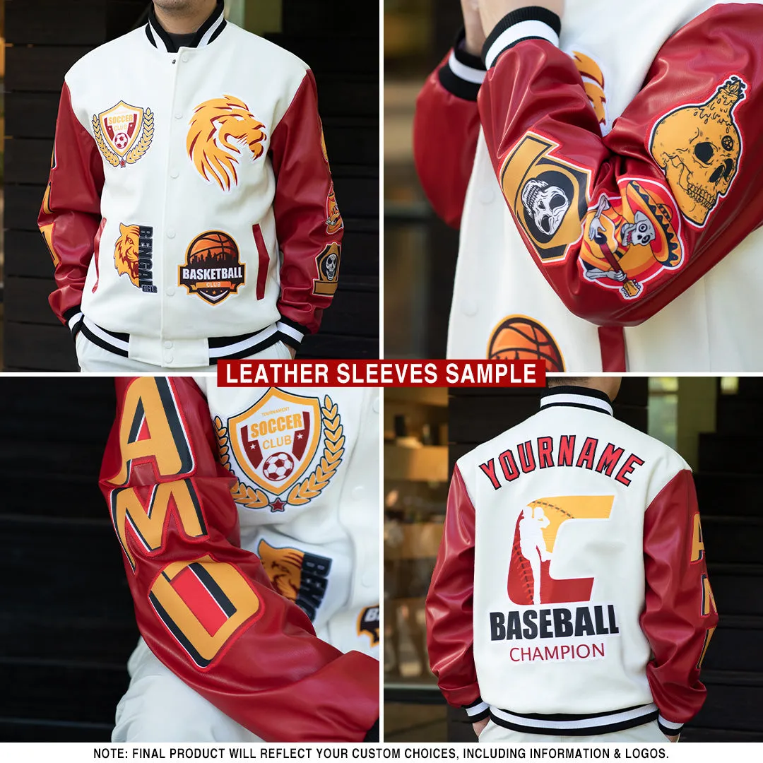 Custom Royal White Watercolor Winter Landscape With Snowy Trees 3D Pattern Design Bomber Full-Snap Varsity Letterman Jacket