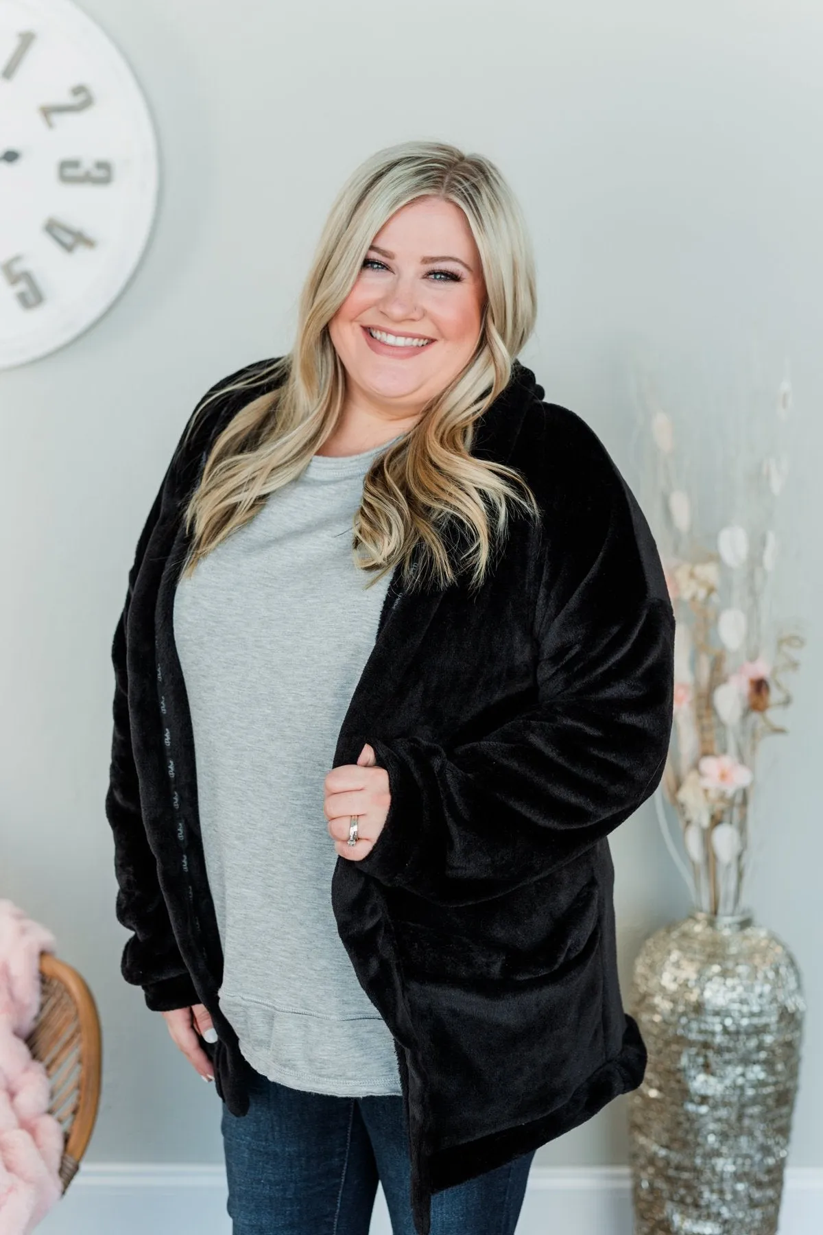 Darling Dreams Plush Cardigan- Black