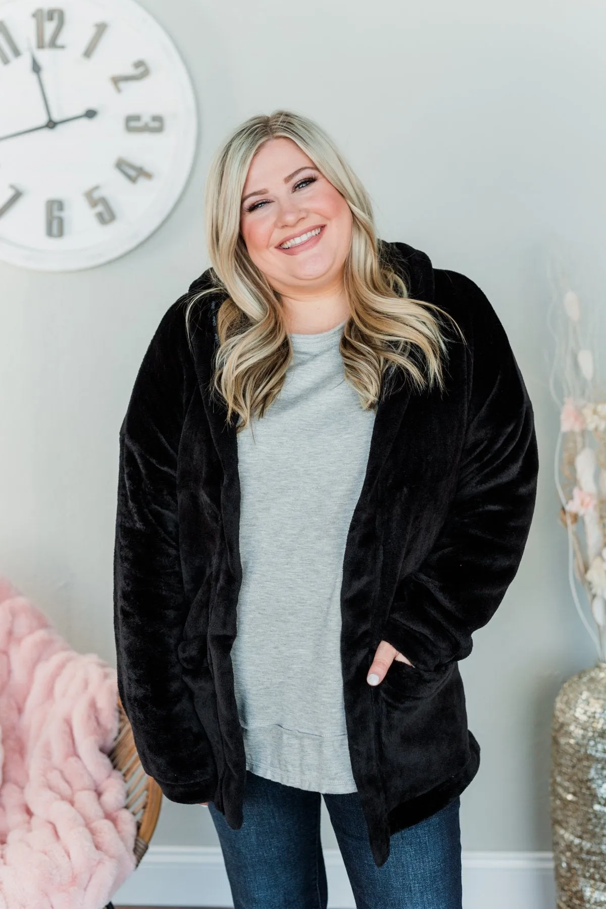 Darling Dreams Plush Cardigan- Black