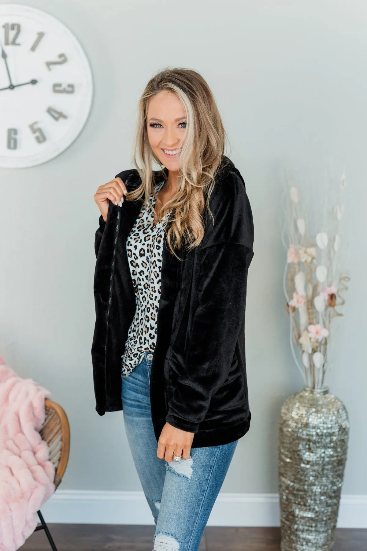 Darling Dreams Plush Cardigan- Black