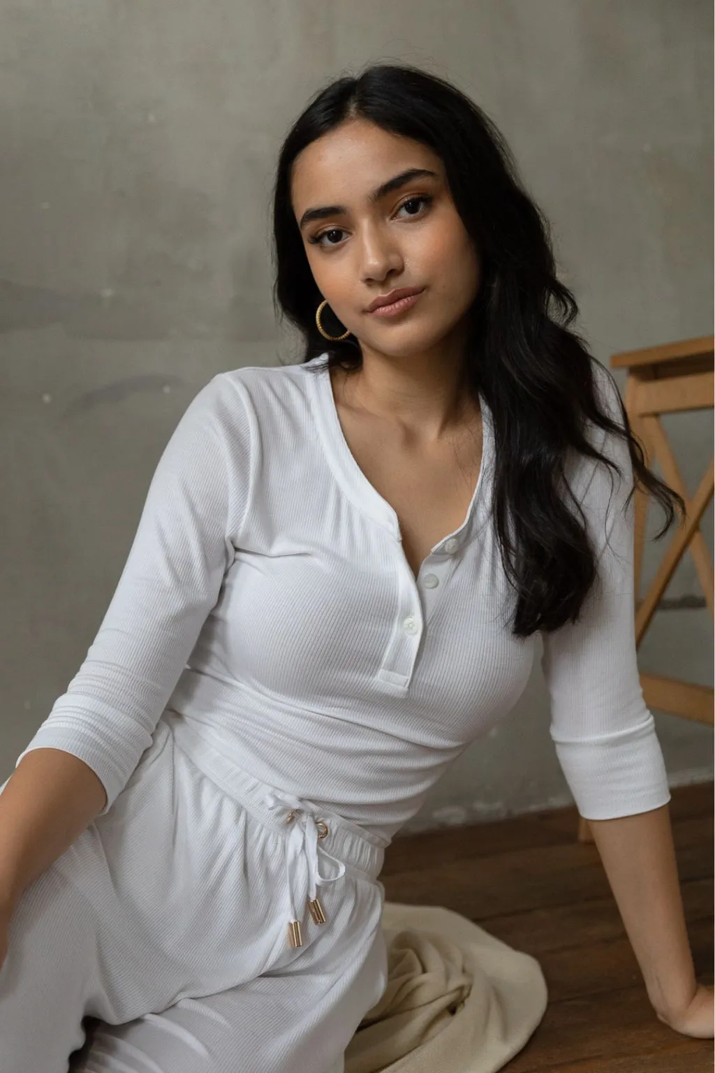 Daydream Ribbed Fitted Henley Top
