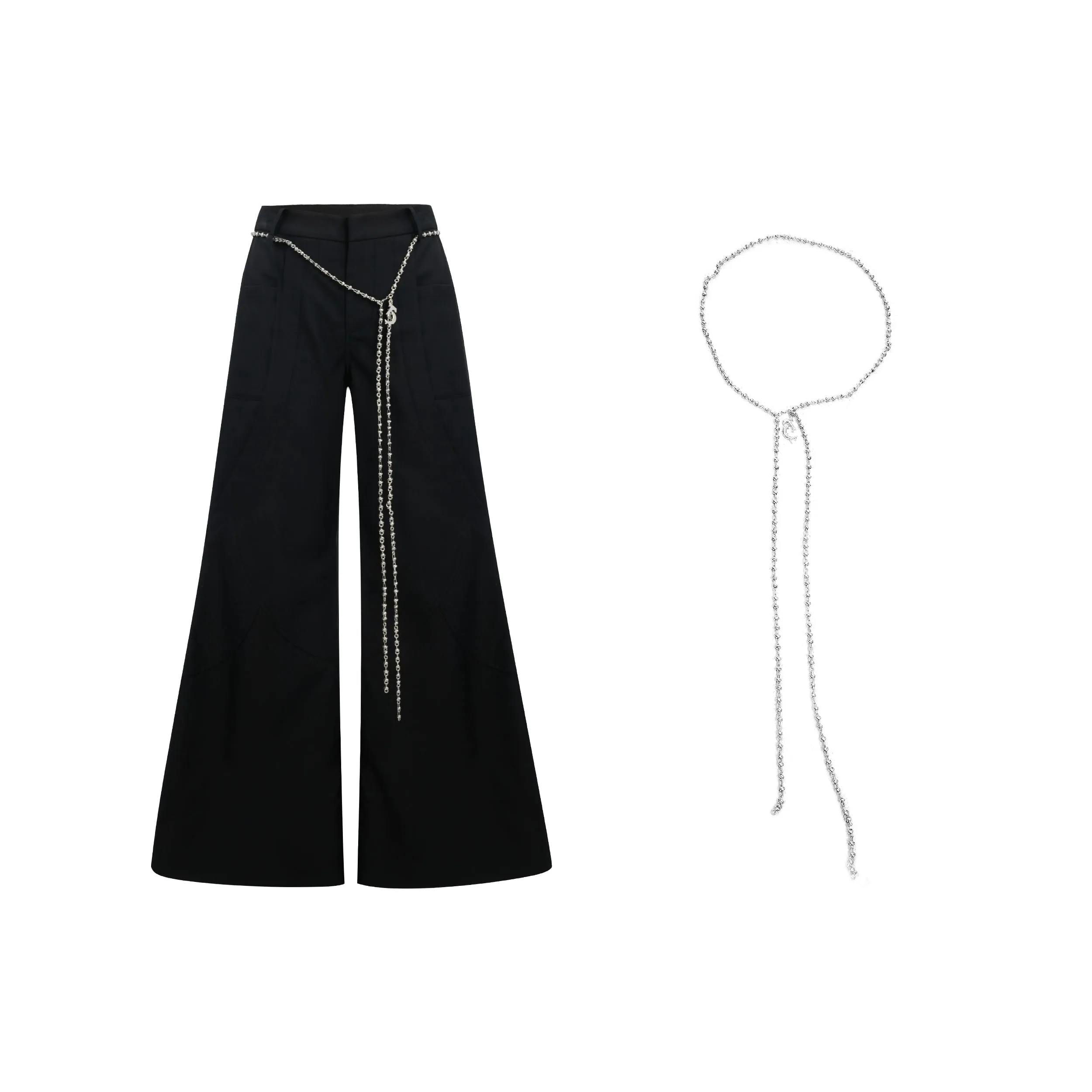 Deconstructed Flared Pants with Chain