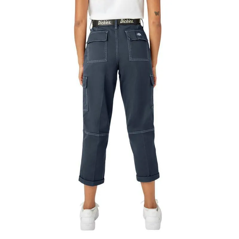 Dickies Women's Relaxed Fit Contrast Stitch Cropped Cargo Pants, Dark Navy, 29 Regular