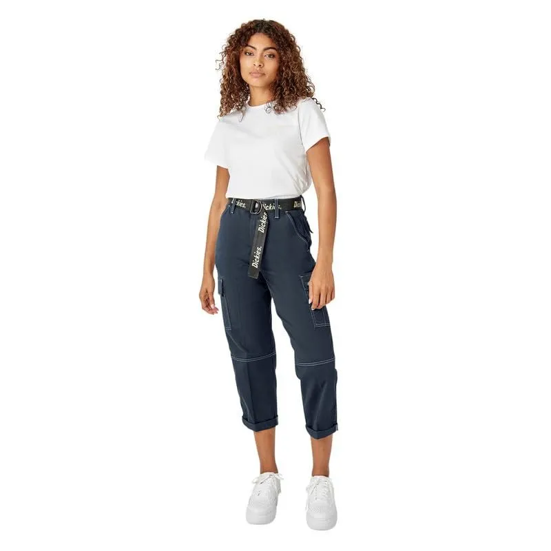 Dickies Women's Relaxed Fit Contrast Stitch Cropped Cargo Pants, Dark Navy, 29 Regular