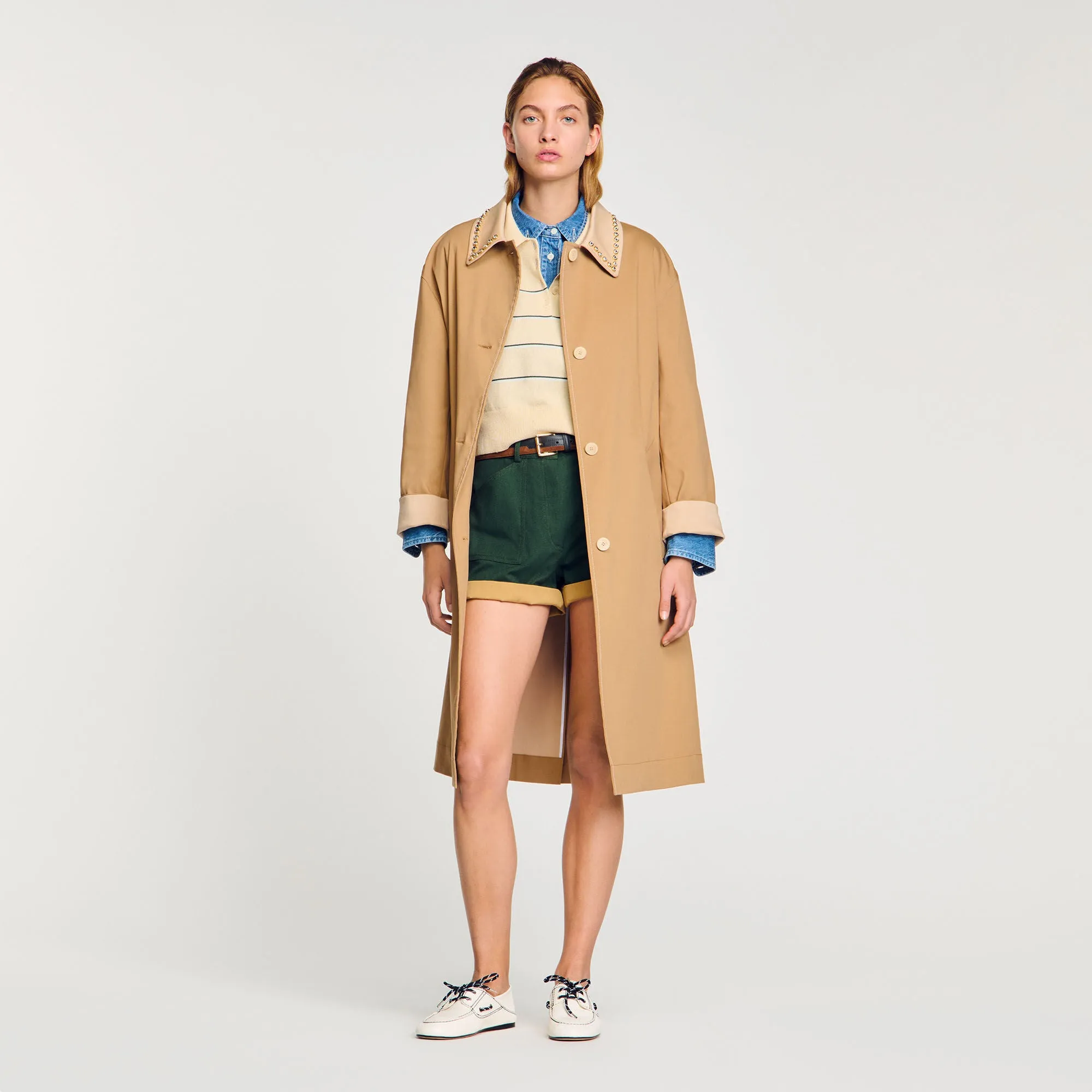 Diderot Trench Coat With Rhinestone Collar Camel
