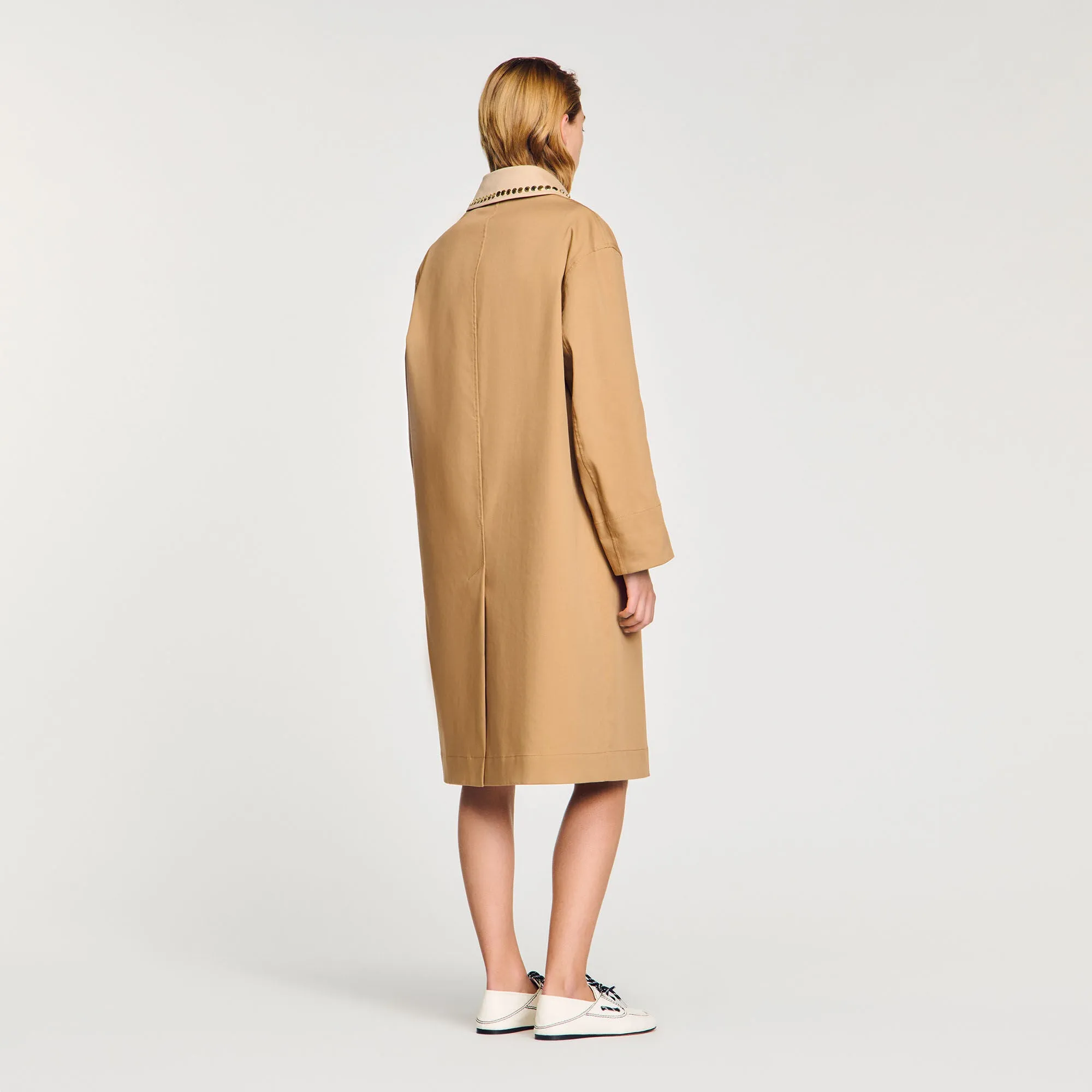 Diderot Trench Coat With Rhinestone Collar Camel