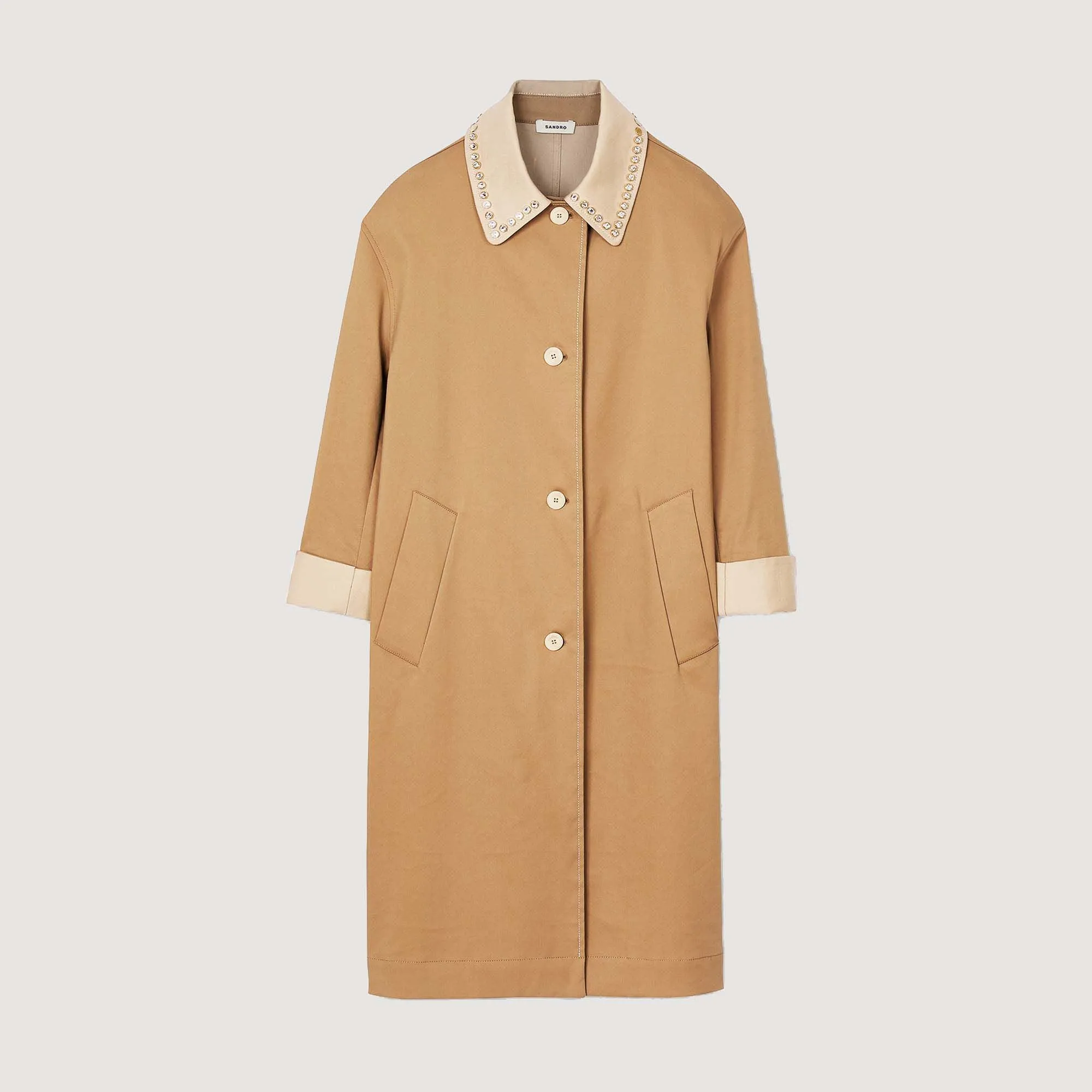 Diderot Trench Coat With Rhinestone Collar Camel