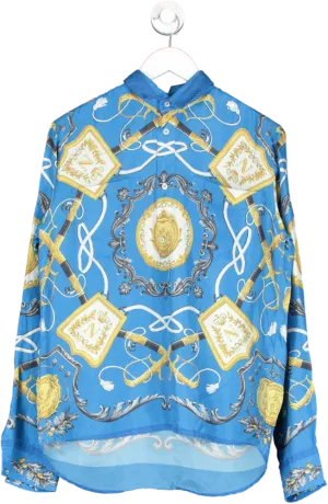 Dolce & Gabbana Blue Harnes Print Long Sleeve Shirt, 100% Silk UK M